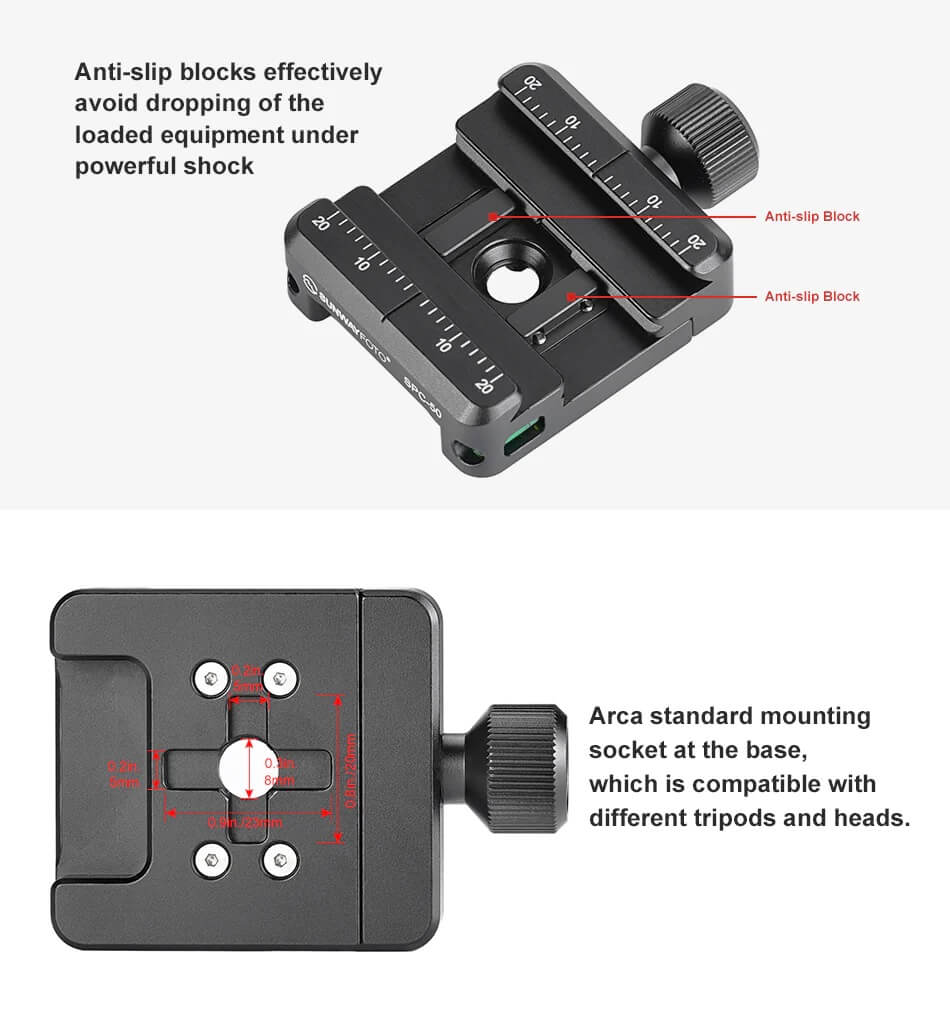  Sunwayfoto SPC-50 feste med låseratt for Arca og Picatinny Rask levering fra Sverige.