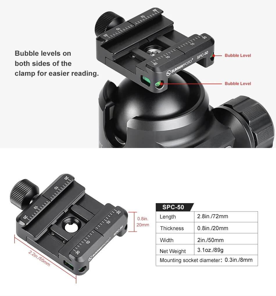  Sunwayfoto SPC-50 feste med låseratt for Arca og Picatinny Rask levering fra Sverige.