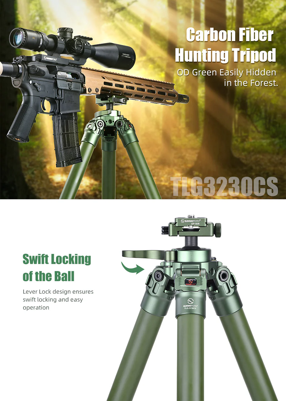 Sunwayfoto Sunwayfoto T4040CM karbonfiberstativ 161cm for tung utstyr foto/jakt 40 kg