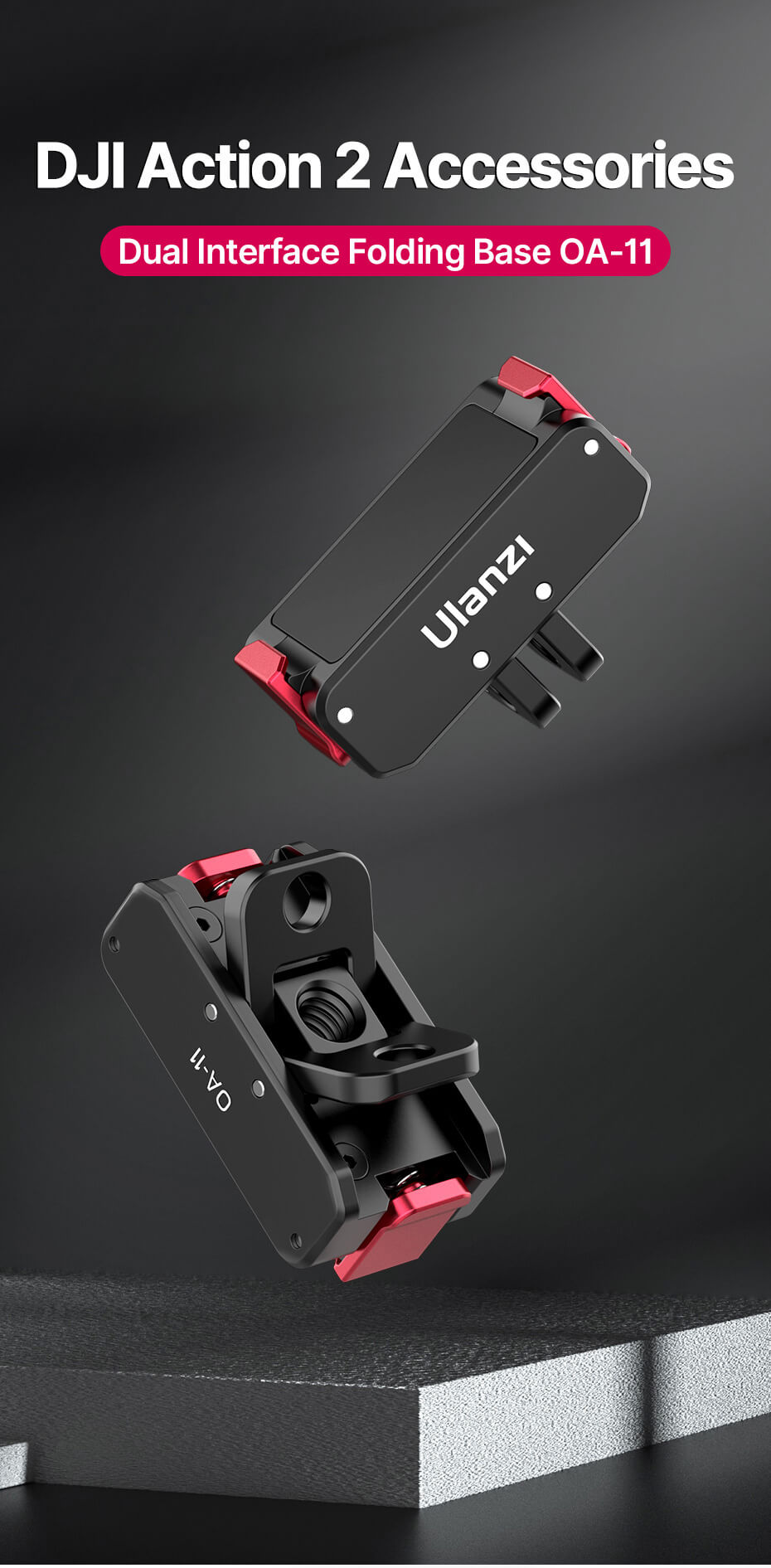  Ulanzi Folding Fingers med 1/4-tommers gjenge og feste for Osmo Action 2/3/4 Rask levering fra Sverige.