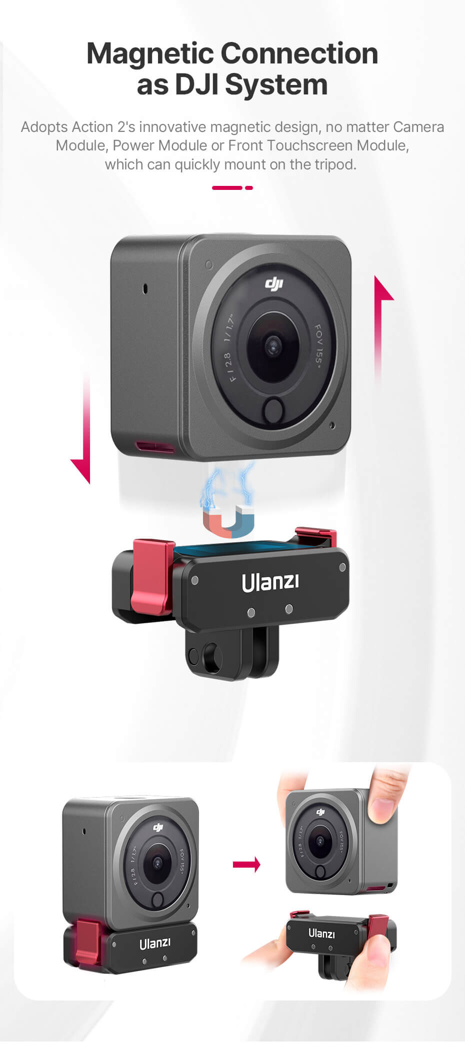  Ulanzi Folding Fingers med 1/4-tommers gjenge og feste for Osmo Action 2/3/4 Rask levering fra Sverige.