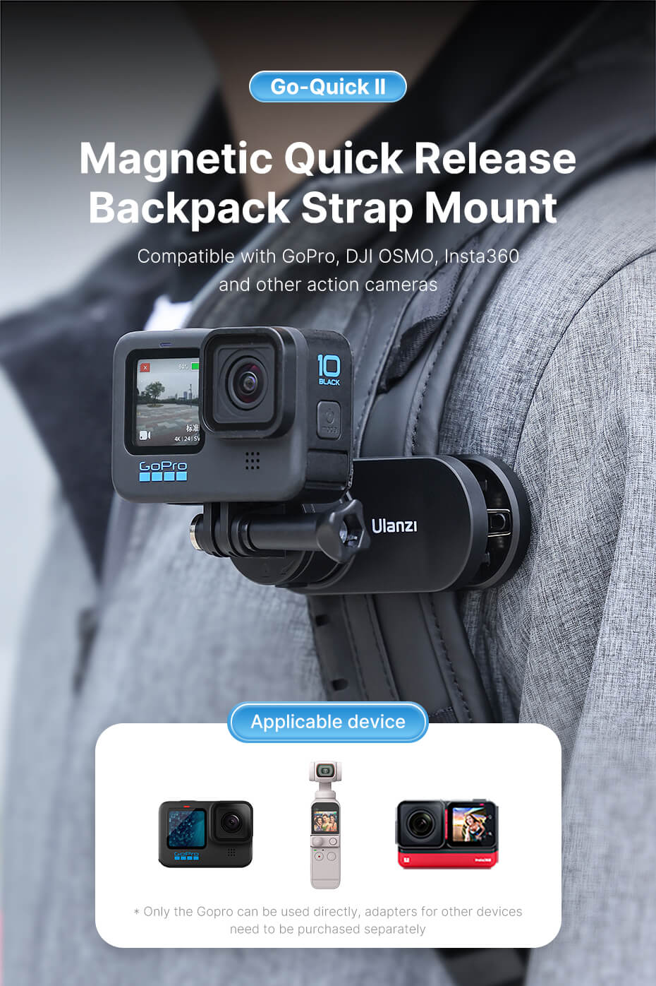  Ulanzi magnetisk hurtigkoblingssystem for actionkameraer Rask levering fra Sverige.