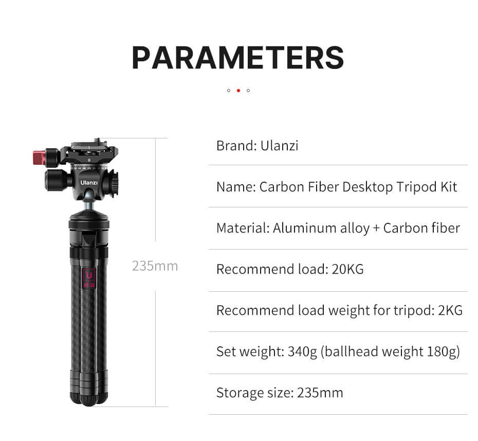 Ulanzi Mini stativ laget av karbonfiber 50-250mm Rask levering fra Sverige.