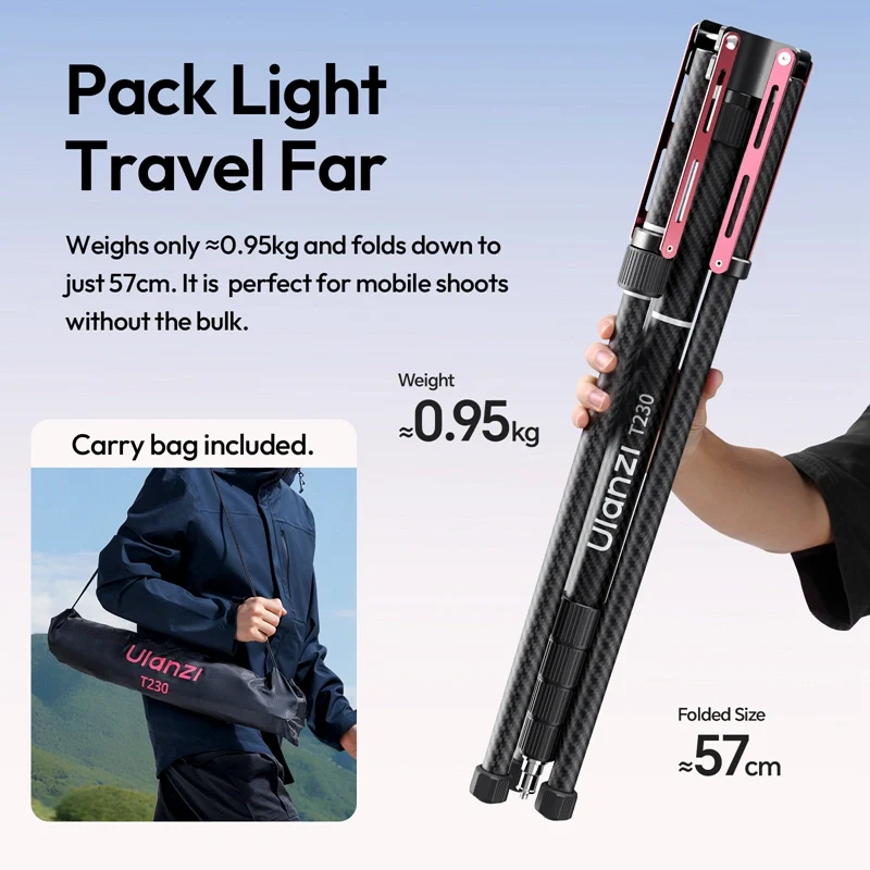  Ulanzi T230 – portabelt lysstativ i karbonfiber 230 cm med vendbare ben Rask levering fra Sverige.